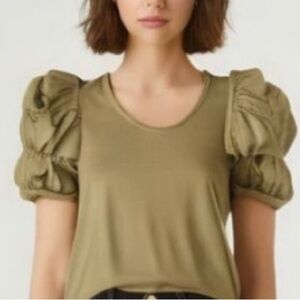 New Trish Scully 100% Cotton Olive Marie Puff  short Sleeve Top st patty’s day